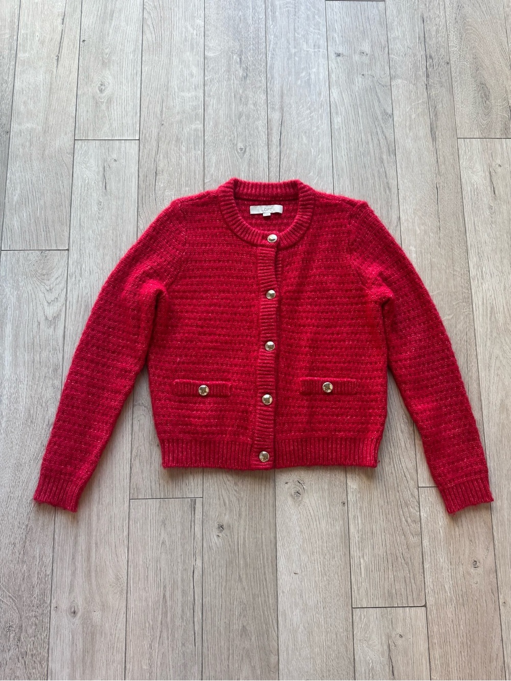 LOFT Stitchy Sweater Jacket Red